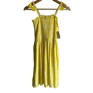New! BCBGirls Breyna Smocked Fit & Flare Dress Floral Yellow Size 12 - Picture 1 of 9