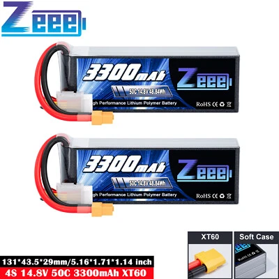 2pcs Zeee 14,8V 4S LiPo Akku Batterie 50C 3300mAh XT60 für RC Flugzeug Auto FPV - Bild 1 von 4