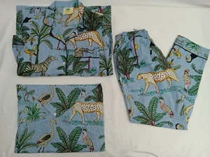 California dream Malibu Jungle Design Pajamas Set Size Small Ligth Blue  - Picture 1 of 17