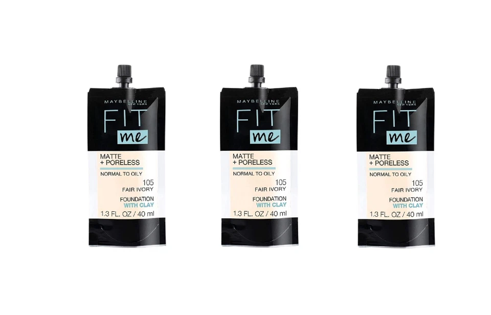 Maybelline Matte + Poreless Liquid Foundation with Clay, 105 Fair Ivory (3 pack) - Image 1 of 1