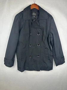 London Fog Rain Trench Coat Black Size XL Women's No Belt - Picture 1 of 6