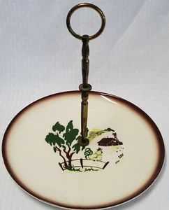 RARE!!  BROCK of California HARVEST Farm House Brown serving plate Brass Handle - Picture 1 of 6
