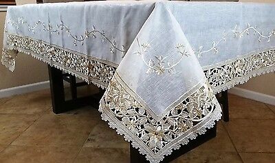 70 Sqaure Embroidery Handmade Jeweled Tablecl...