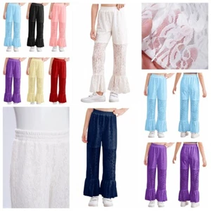 Kids Girl's Bell Bottom Floral Lace Trousers Fashion Pants Athletic Sweatpants - Picture 1 of 63