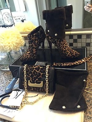 Cesare Paciotti Leopard 2in1 Ankle Boots Booties Pony Shearling 36/US 6 Used Onc - Image 1 of 4