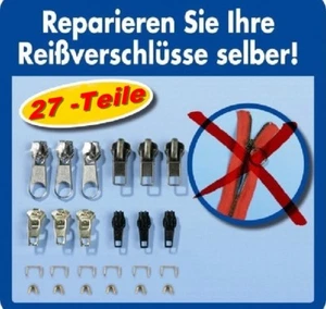 27 tlg. Reißverschluss Reparatur Set inkl. Greifringe Zipper Schieber Metall NEU - Bild 1 von 7