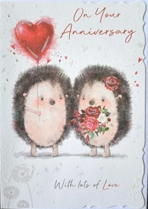 On Your Anniversary. Cute Hedgehog design Wedding Anniversary card. 19x13cm - Picture 1 of 4