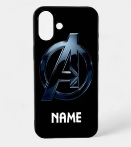 Personalised Marvel Avengers Black Case Custom Name - Iphone Samsung Galaxy - Picture 1 of 8