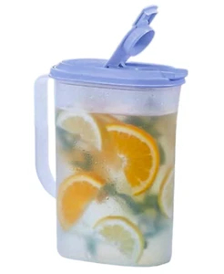 Tupperware 2 Quart Refrigerator Pitcher Oval Slim Line Sheer with Blue Seal New - Picture 1 of 1