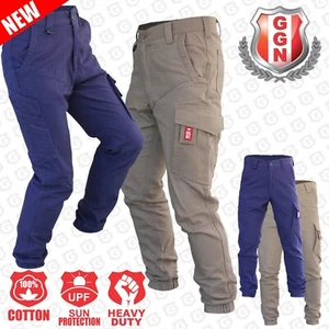 Mens Cargo Work Pants Tactical Tapered Trousers Elastic Cuffed Stretch Cotton - Picture 1 of 110