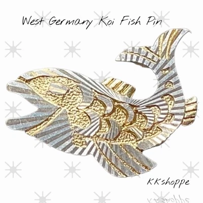 Broche prendedor de peces koi de Alemania Occidental vintage de dos tonos oro plata figurativo Foto 1 de 3