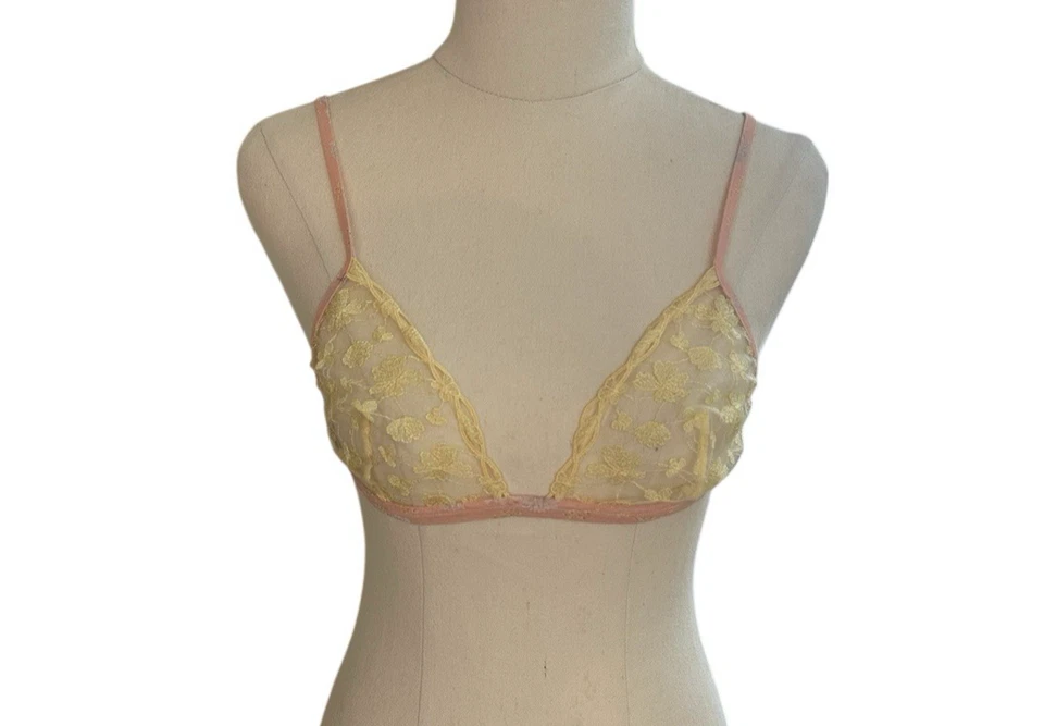 La Perla Bralette Bra Size 34 Yellow/Orange Lace Triangle Lingerie Underwear - Imagem 1 de 4