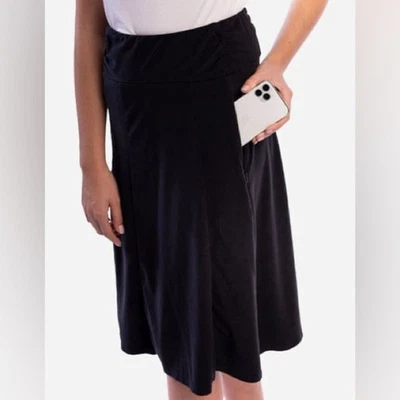 Falda SCOTTeVEST The Sandra Línea A Negra Bolsillos con Cremallera Elastizada Comodidad Talla S Foto 1 de 4