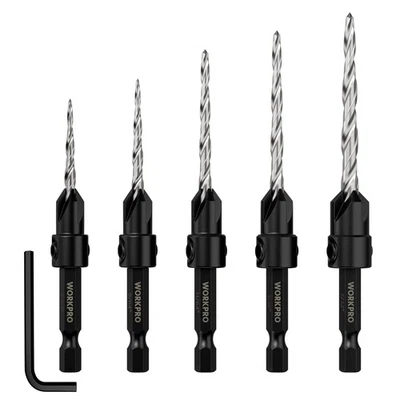 WORKPRO 5-Pack Countersink Drill Bit Set M2 HSS Adjustable with Included Hex Key - Image 1 of 4