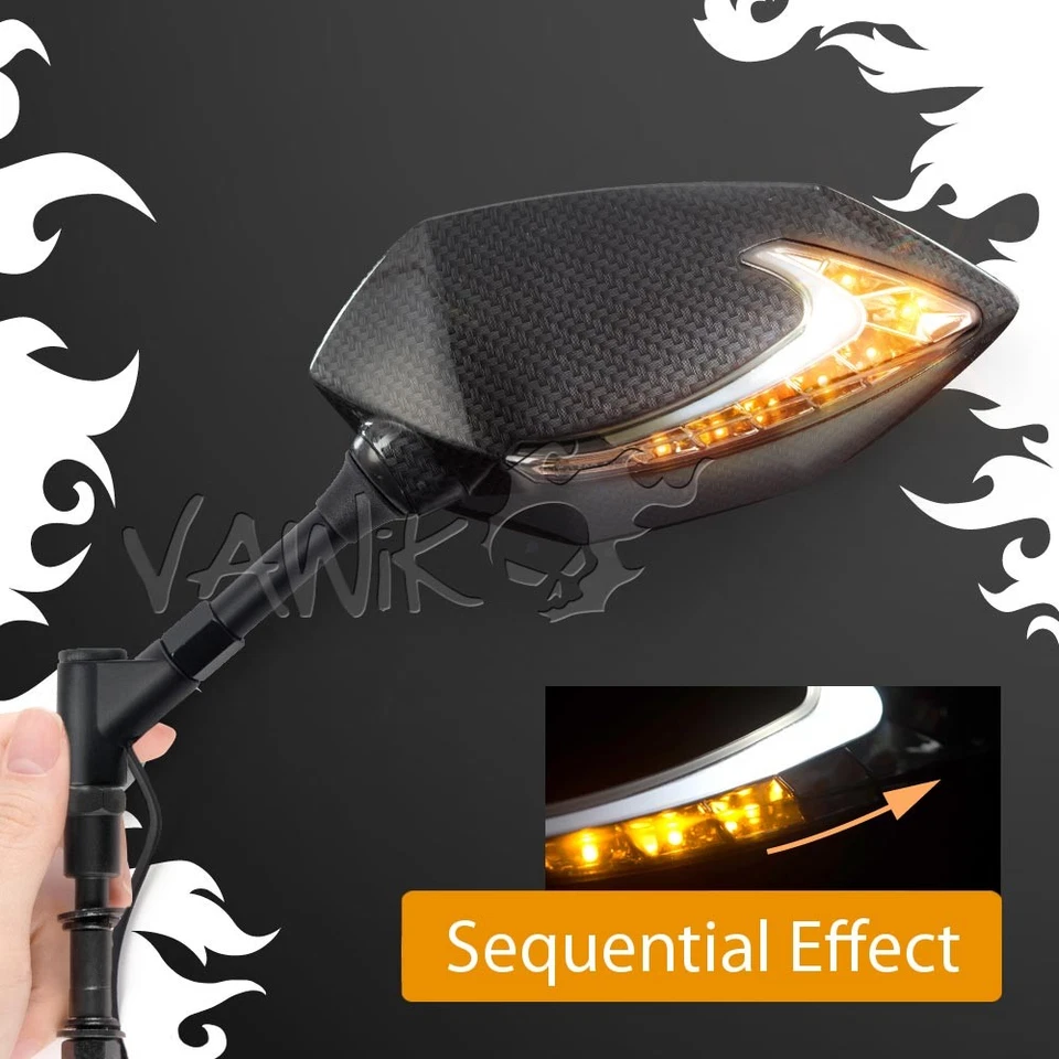 VAWiK Carbon Mirror LUCIFER With Dual Serial LED fits 5/16" HARLEY Electra Glide - Изображение 1 из 4