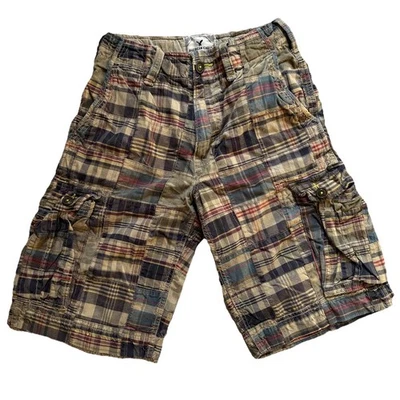Pantalones Cortos Carga American Eagle Para Hombre 26 Cuadros Patchwork Largo 11" Entrepierna Foto 1 de 4