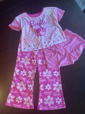 Conjunto de pijama, pantalones cortos y pantalones de 3 piezas floral rosa Barbie para niña ~ talla XS~ NUEVO CON ETIQUETAS Foto 1 de 4