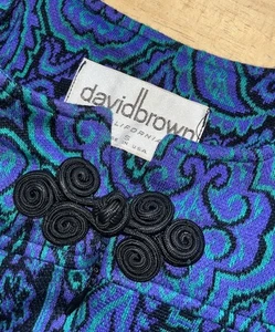 Vintage 1960s 70s David Brown California Knit Blue Purple Paisley Caftan Dress S - Picture 1 of 10