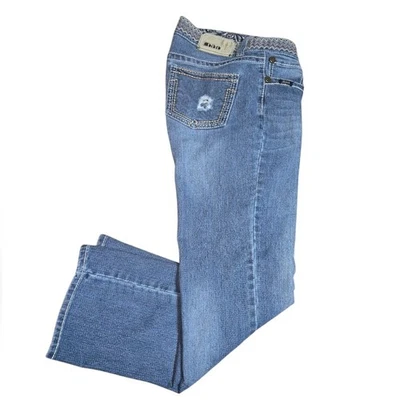 Pantalones de mezclilla Adiktd Med Wash desgastados elásticos bordados cintura corte bota talla 10/31*X32* Foto 1 de 4