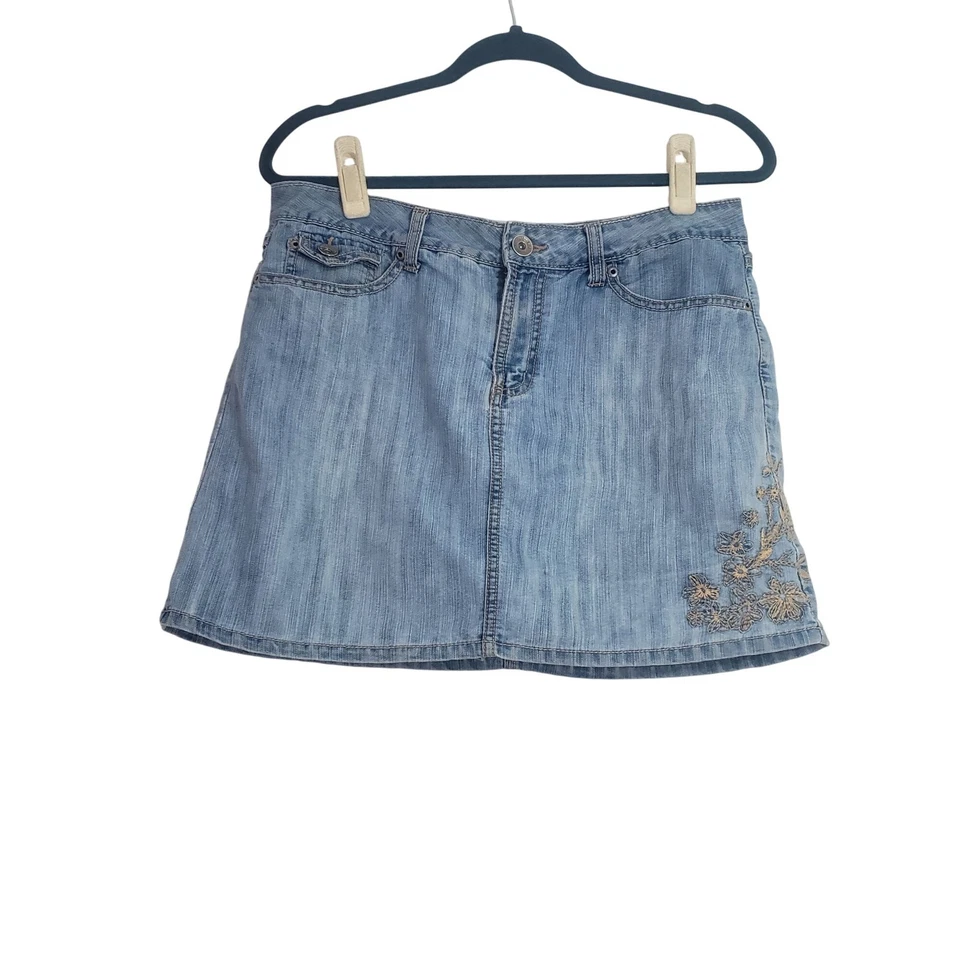 Винтажная женская джинсовая ткань 90-х Faded Glory с вышивкой юбка размер 8 Y2K летний гранж - Изображение 1 из 4
