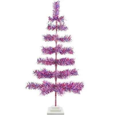 4th of July Tree 3FT Firework Tinsel Christmas Tree Red, White, & Blue 36in - Image 1 of 4