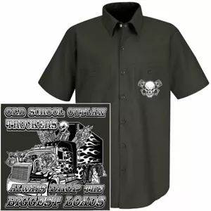 OLD SCHOOL OUTLAW TRUCKER TRAKTOR ANHÄNGER HALB 18 RAD FAHRER SCHÄDEL ARBEITSSHIRT - Bild 1 von 12
