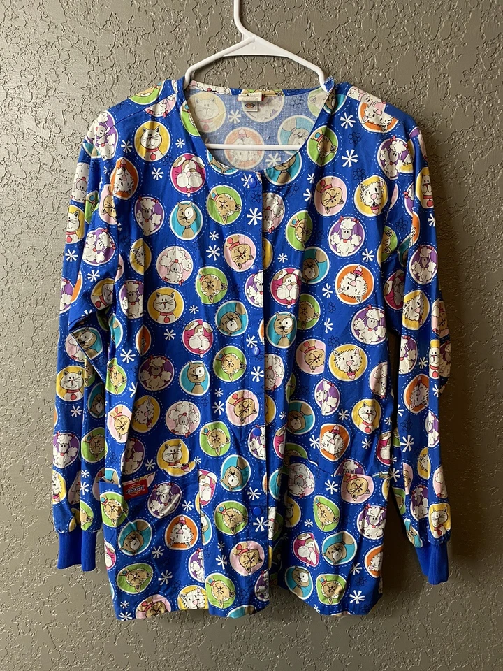 Dickies Women's Scrub Jacket Small pockets 5 button Cats and Dogs Pattern - Image 1 of 3