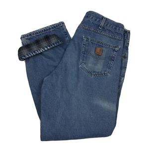 Carhartt Flannel Lined Denim Blue Jeans Light Wash Distressed and Faded 36x30 - Bild 1 von 8