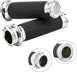 Chrome 1 Inch Motorcycle Hand Grips Handlebar-Grips Cable Throttle For Harley - Foto 1 di 7
