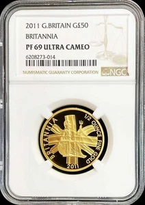2011 GOLD GREAT BRITAIN 1250 MINTED 50 POUNDS 1/2 OZ BRITANNIA NGC PROOF 69 UC - Picture 1 of 3