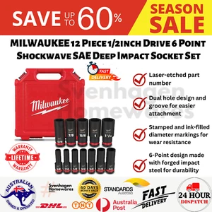 12pc Milwaukee 49667011 Shockwave 1/2" Drive SAE Deep 6 Point Impact Socket Set - Picture 1 of 6