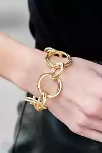 Bracciale Tennis Paparazzi ""Give Me A Ring"" Doppio & Martellato Oro Cerchio - Foto 1 di 2