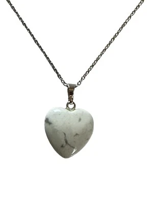 Collana argento in acciaio Inox ciondolo Cuore Pietre vere  Howlite Bianca - Immagine 1 di 4