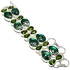 Green Rutile Quartz, Peridot Gemstone Handmade 925 Sterling Silver Bracelet 7-8"