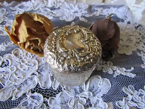 Silver Mounted Dresser Jar, Antique Dresser Jar, Crystal Jar With Sterling Lid - Picture 1 of 7