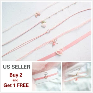 5Pcs Pink Lace Choker Flower Tattoo Gothic Vintage Collar Necklace 90s - Picture 1 of 17