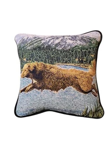 Rätsel Haus & Geschenke Wandteppich Kissen Golden Retriever Wasser Berge 16" x 16" - Bild 1 von 5