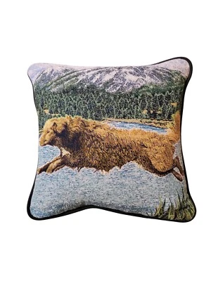 Riddle Home & Gifts Tapestry Pillow Golden Retriever Water Mountains 16" X 16" - Image 1 of 4
