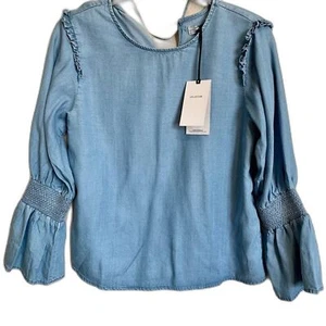 Zara Woman Blau Top Premium Denim Collection Small Chambray Glockenärmel Oberteil S - Bild 1 von 9
