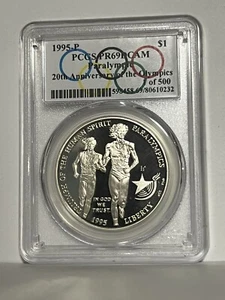 1995 PCGS PR 69 D-Cam Paralympics Track Silver Dollar, Atlanta Olympics $1 Coin - Picture 1 of 2