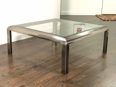 Mesa de centro Mid Century de níquel y vidrio estilo ble de Milo Baughman para DIA Foto 1 de 4