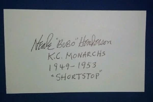 NEALE "BOBO" HENDERSON AUTOGRAFIADO - KC Monarchs Shortstop, Ligas Negras 1949-53 - Imagen 1 de 1