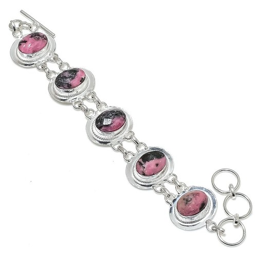 VALENTINO Bracciale gioielli in argento sterling 925 fatto a mano con pietre preziose rodonite rosa misura 7 8"