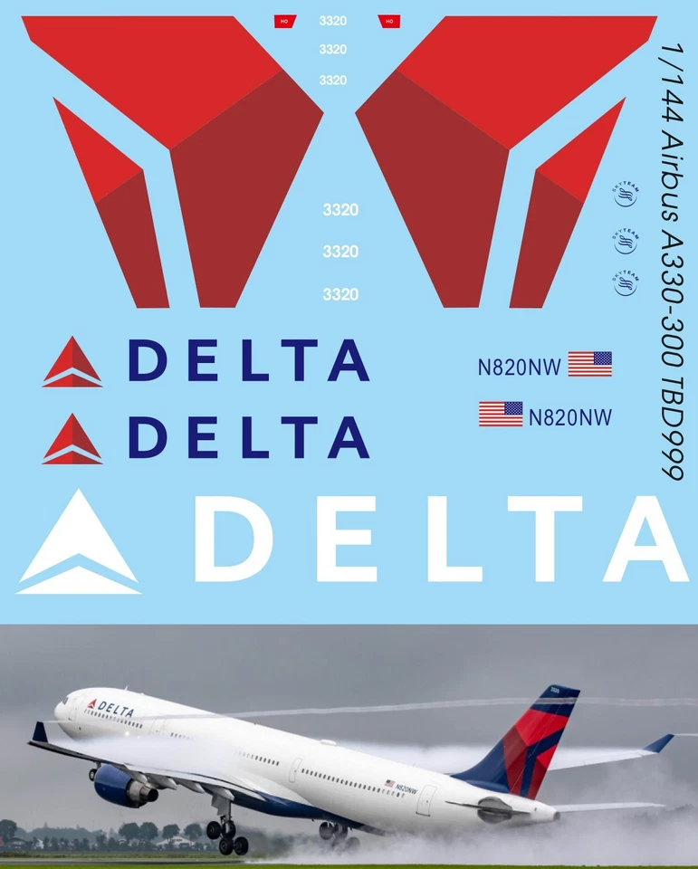 TBDECAL&MODELS 1/144 Decals for Airbus A330-300 Delta Airlines TB Decal TBD999