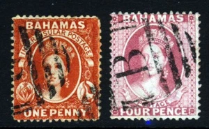 BAHAMAS Queen Victoria 1882 One & Four Pence Set Wmk Crown CA P14 SG 42 & 43 VFU - Picture 1 of 2
