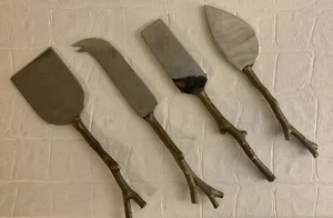 Set of 4 Stainless Steel Bronze Branch Handles Cheese Spreaders Knives India - Picture 1 of 4