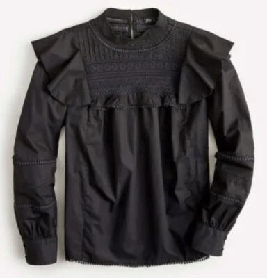 NUEVO CON ETIQUETAS J.Crew Cottagecore Top de Algodón con Volantes de Encaje Ganchillo en Negro Talla M Foto 1 de 4