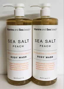 2-Pack Vitamins & Sea Beauty ~ Sea Salt Peach Exfoliating Body Wash 33.8 fl oz - Picture 1 of 2