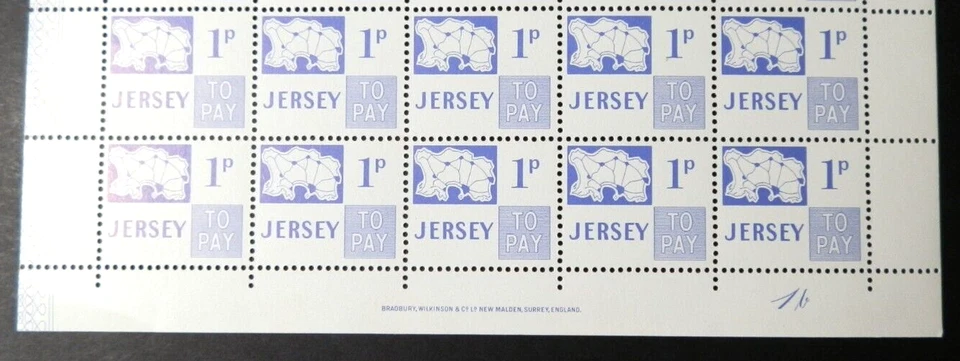 JERSEY 1971 D8 1p. BLUE POSTAGE DUE IMPRINT BLOCK -  MNH - Image 1 of 1