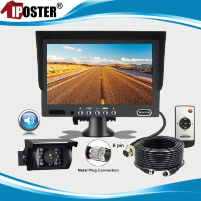7" Monitor Video Audio 12V/24V 4PIN CCD Reversing Backup Camera Built-in Mic - Image 1 of 4